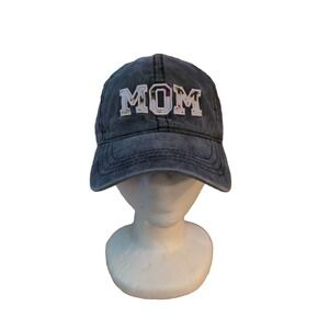 Womens " Mom" Gray Hat Strapback Patch Letters Camo BackgrounDistressed‎ Look
